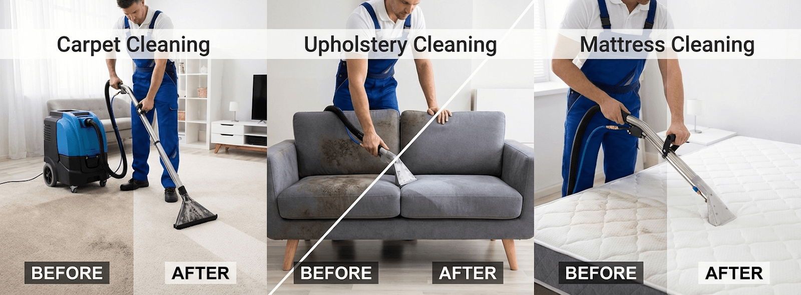Before and after carpet, upholstery and mattress cleaning results in Lethbridge Alberta