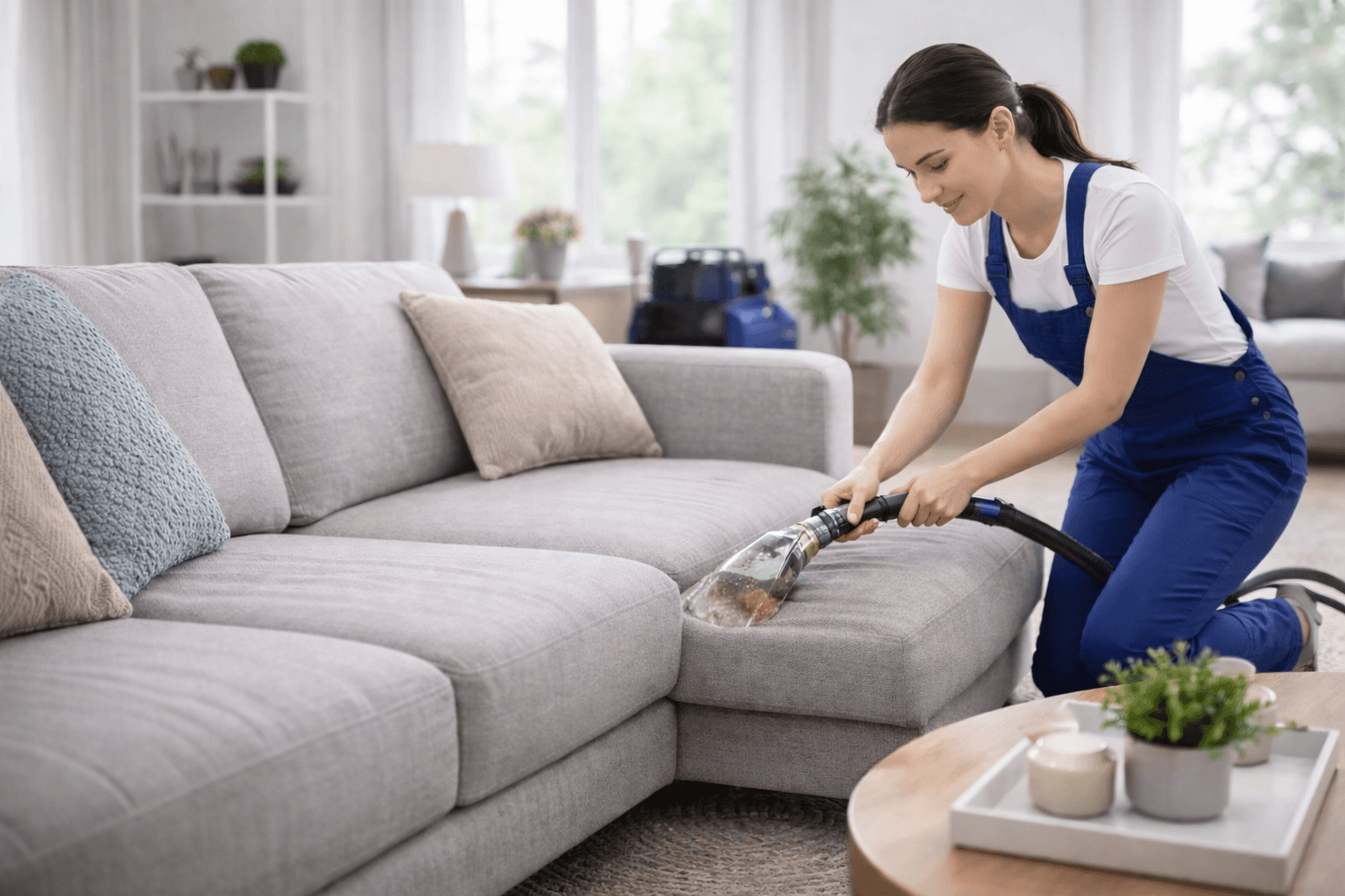 Professional upholstery cleaning in Lethbridge restoring a sofa